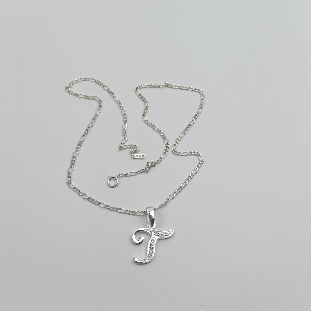 925 sterling silver alphabet letter T pendant necklace - Picture 6 of 17